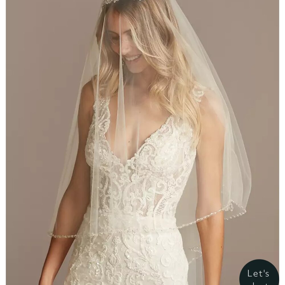 ✨ NWT David’s Bridal Floral Appliqué Halter Wedding Gown + Beaded Veil | $1,928 - Picture 9 of 14